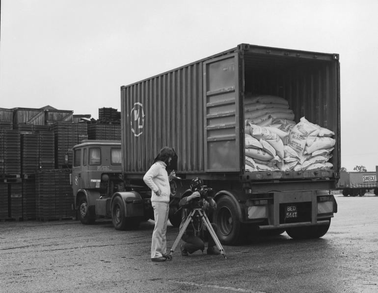 Photograph. Filming at HP Smedleys, Norwich Road (North Walsham Archive).