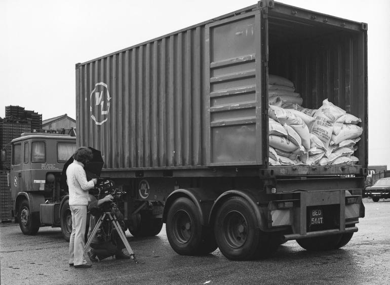 Photograph. Filming at HP Smedleys, Norwich Road (North Walsham Archive).