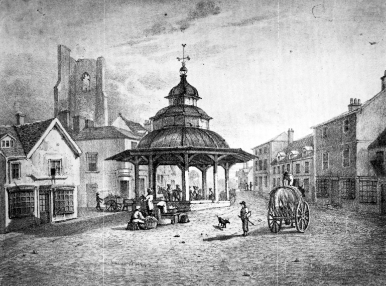 Photograph. North Walsham market place drawing (North Walsham Archive).