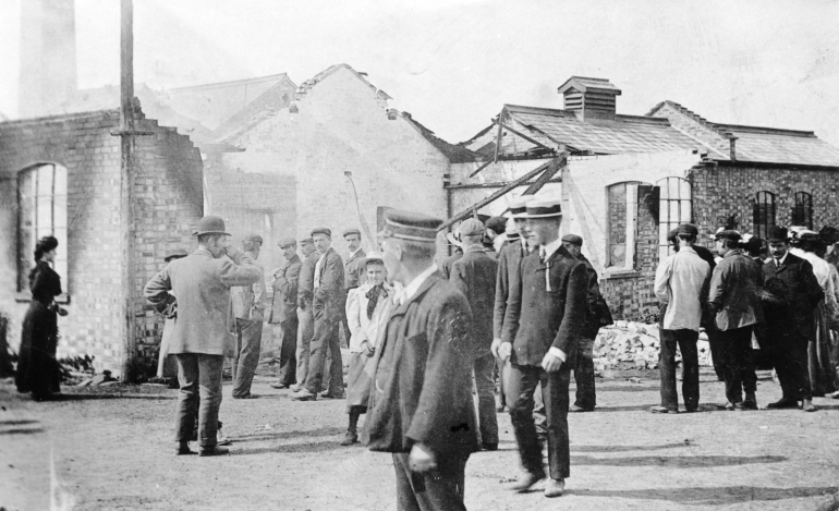 Photograph. North Walsham Steam Laundry after the fire of 1906 (North Walsham Archive).