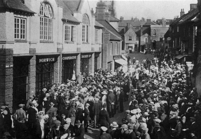 Photograph. Re-opening of Co-Op, Market Street, North Walsham (North Walsham Archive).