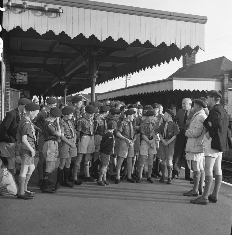 Photograph. Scouts at North Walsham Main Station (North Walsham Archive).
