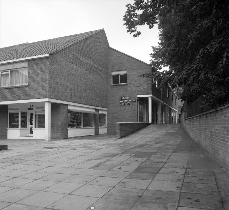Photograph. St Nicholas Court shopping precinct, North Walsham (North Walsham Archive).
