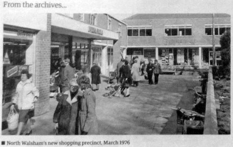Photograph. St Nicholas Court shopping precinct, North Walsham (North Walsham Archive).